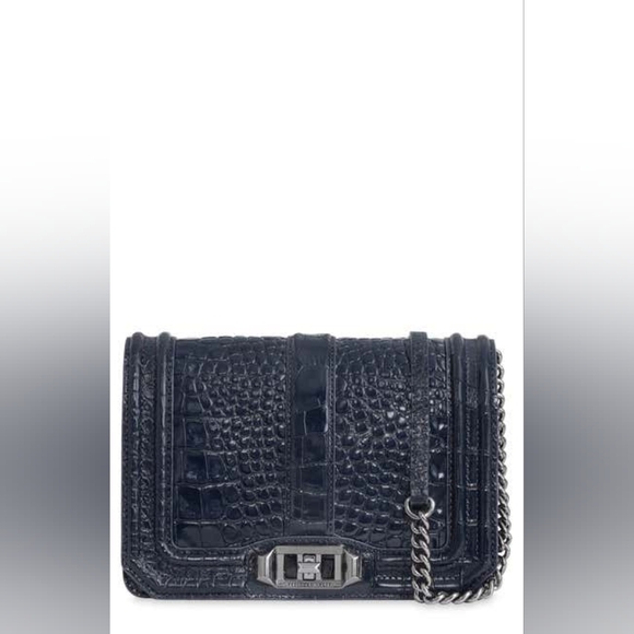 Rebecca Minkoff Small Love Croc Embossed Leather Crossbody Bag, MIDNIGHT